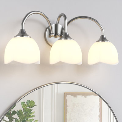 Luminaire de salle de bain ETL à 3 lumières en fer nickel à intensité variable de 23,6 po avec verre opale Ailey