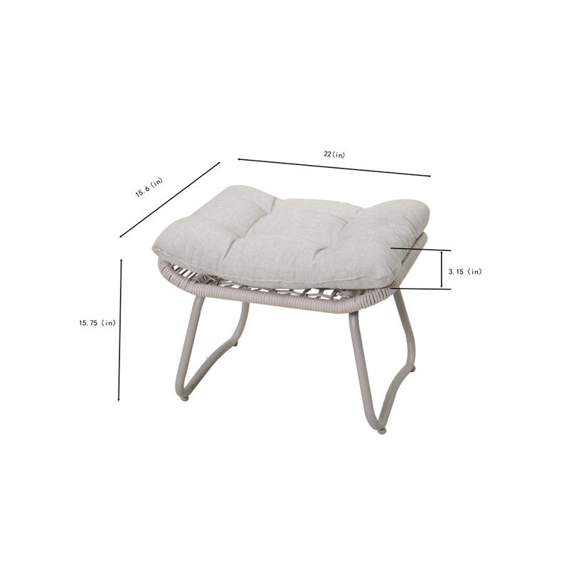 Chaise longue en corde tissée blanc cassé 3 pièces avec repose-pieds et petite table