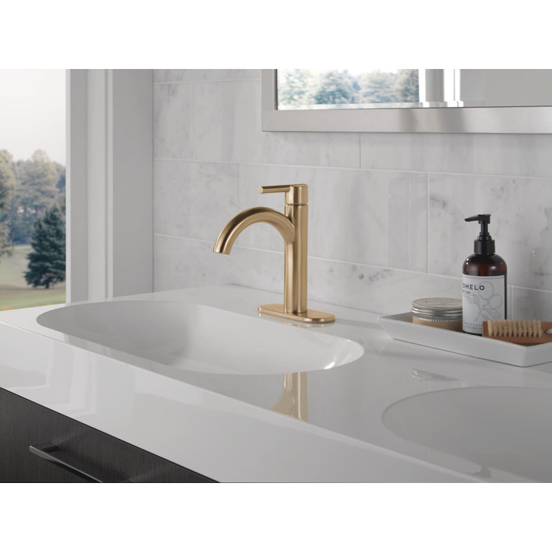 Nicoli Single Hole Bathroom Faucet with Drain Assembly, Single Handle Bathroom Sink Faucet, Champagne Bronze