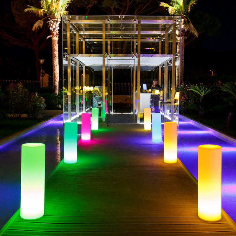 Tower Battery Powered Integrated LED Color Changing Outdoor Floor Lamp, 25" H x 9" W x 9" D