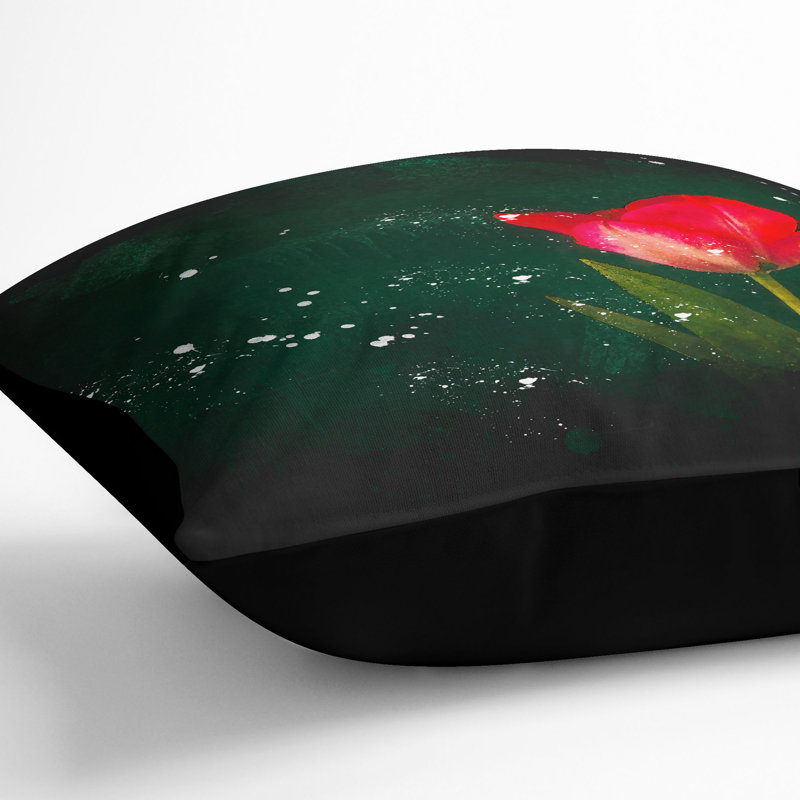 Lone Tulip Paint Splash Cushion with Filling, Black, 55cm H x 55cm W x 20cm D