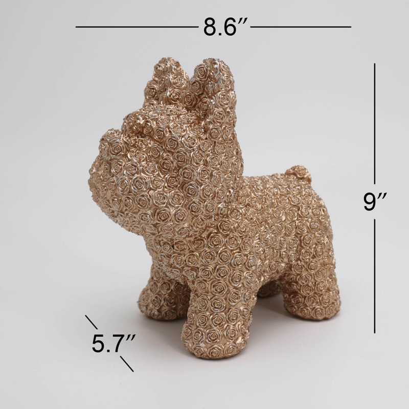 BULLDOG EN RÉSINE ET POLYRÉSINE AVEC ROSE