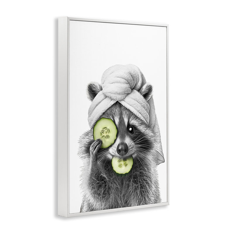 «Raccoon Spa Day», estampe numérique par Annalisa Latella, Giclée encadrée blanc bord de mer, H 30 po x l 20 po