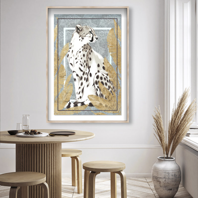 Jungle Cheetah Gold Canvas Animals Print by Oliver Gal, 55.5"H x 37.5"W, Natural Oak Frame