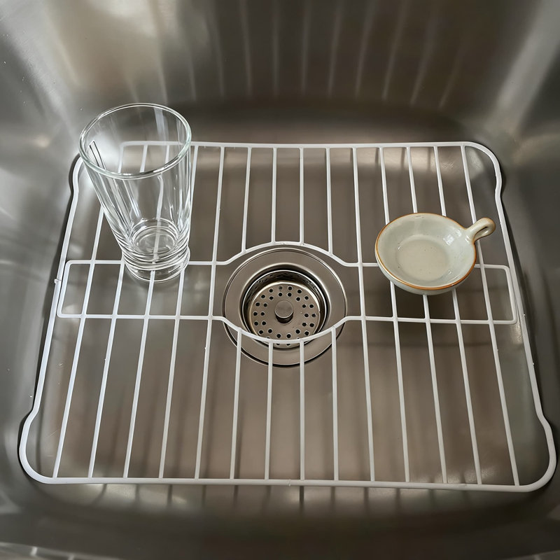 Grille de protection pour évier en acier robuste à revêtement - Insert de grille d'évier de cuisine résistant aux égratignures avec rebords surélevés et drain central
