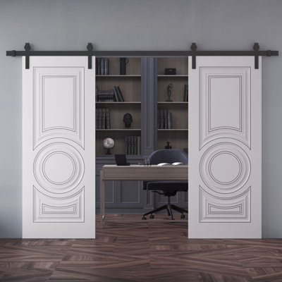 Double Barn Door | IMPERIAL 1855 White Enamel | Rail Track Set | Solid Panel Interior Doors