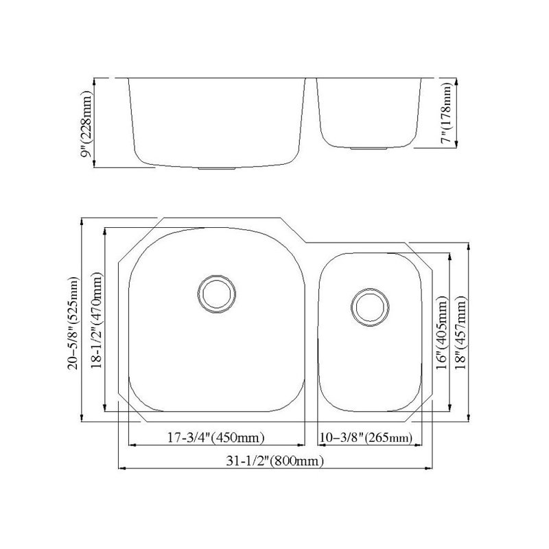 Dowell 20'' W Double Bowl Stainless Steel Undermount Kitchen Sink