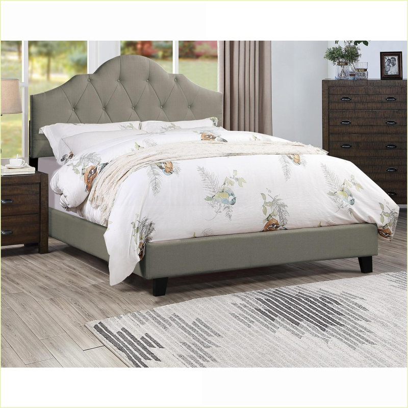 Structure de lit double tapissier pleine grandeur en polyfibre avec tête de lit arquée capitonnée réglable - gris, aucun sommier tapissier requis, meubles de chambre à coucher