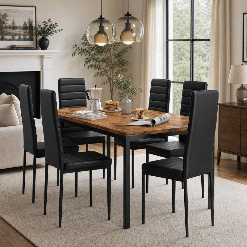 Ensemble de salle à manger moderne 7 pièces en bois et métal pour cuisine et salle à manger, Brown