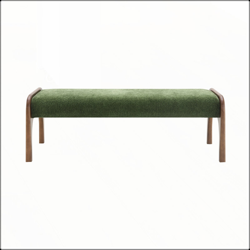 Banc long en tissu d'ameublement en chenille 50,25 pouces, doux et durable avec des pieds en bois massif pour les espaces de vie modernes