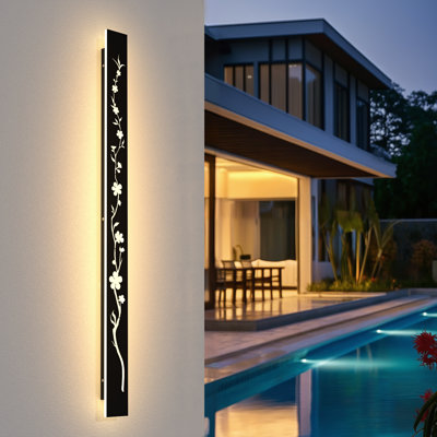 LED Waterproof Outdoor Wall Light, Modern Black Hollow Peach Blossom Design, Ideal for Patio, Garden, Villa Wall Decor Lighting