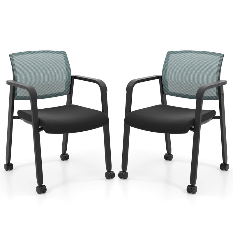 Conference Chairs Set Of 2 Stackable Office Guest Mesh Chair Waiting Room Wheels