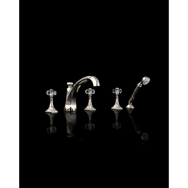 Gemstone 3 Handle Deck Mounted Roman Tub Faucet Trim with Handshower