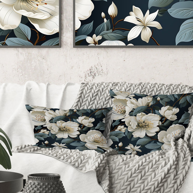 Coussin décoratif à imprimé floral gris et blanc Orchid Lovely VI