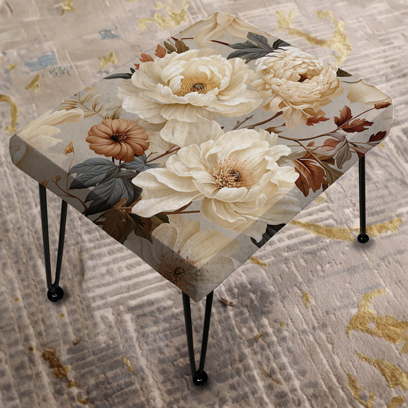 Beige Soft Neutrals Peonies Elegance III - Floral Rectangle Ottoman