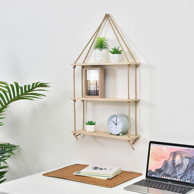 Tablette à 3 niveaux en bois massif Meranda avec tablettes réglables Meranda