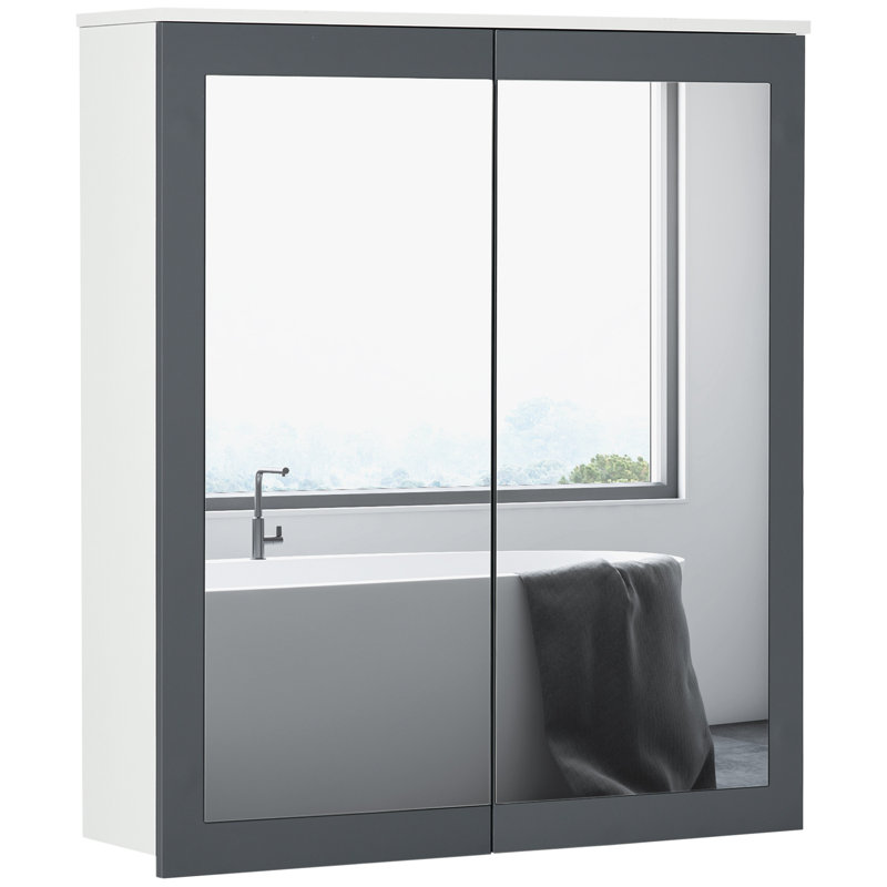 Armoire à pharmacie de salle de bain murale avec miroir, rangement et 2 tablettes réglables, blanc