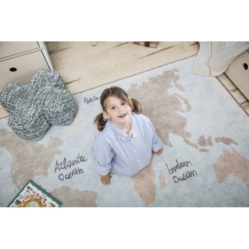 Cotton Area Rug in Blue/Brown/Gray/Beige