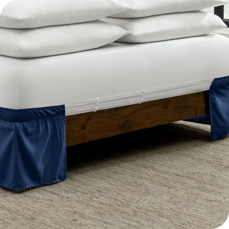 Queen Dark Blue Polyester Ruffled Bed Skirt