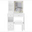 Petit meuble-lavabo de 29,2 po avec tabouret de bureau et tabouret rembourré à gauche 29,5 po, grande commande tactile, interrupteur tricolore, miroir à luminosité réglable, rangement à grande capacité, convient aux petits espaces-218757831