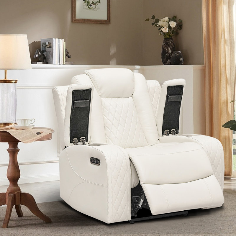 Toddy Faux Leather Power Recliner, White