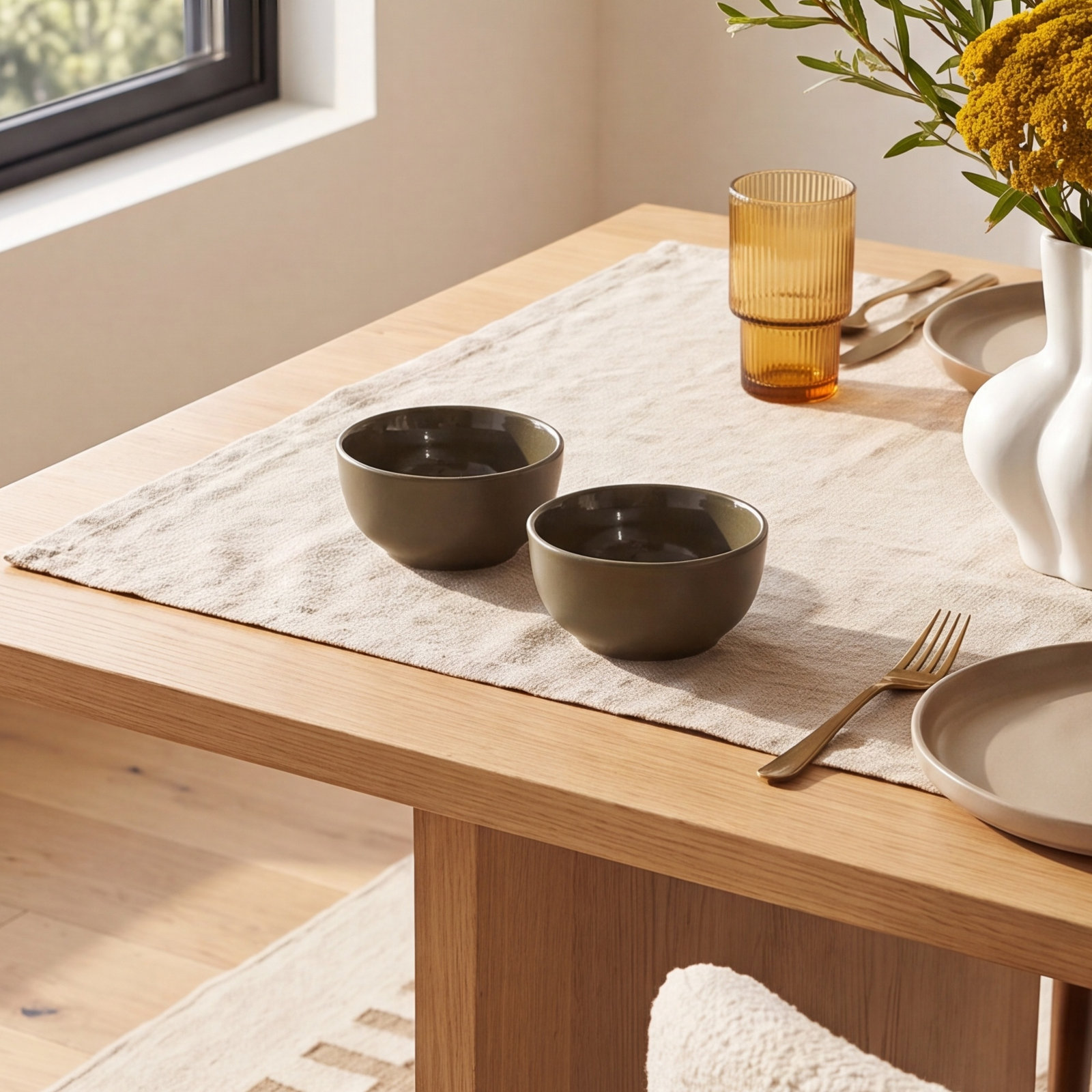 Frej Stoneware Dessert Bowl, Olive