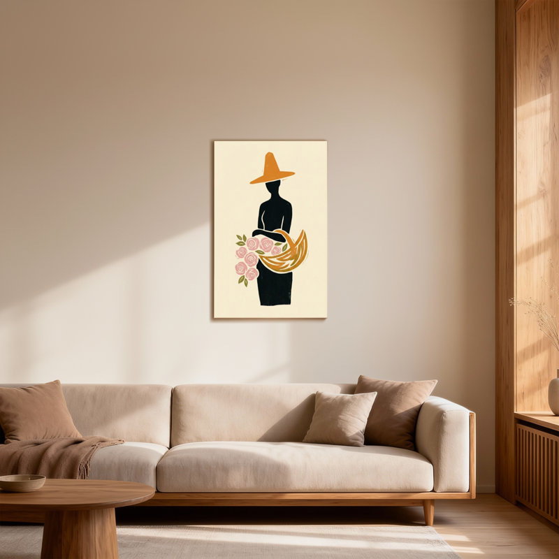 Plantes et fleurs, silhouette d'une femme avec un chapeau et des fleurs