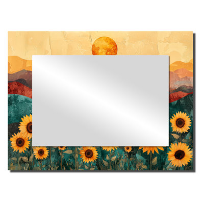 «Sunflowers Field At Sunrise Desert River II», art mural miroir floral, imprimé sur métal