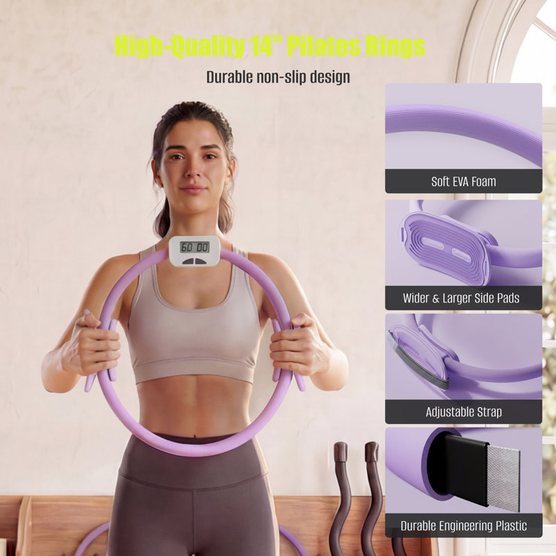 MaxU Smart Pilates Ring with Counter and Timer 5-Level Resistance purple, Purple