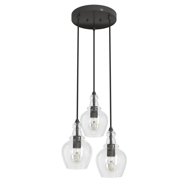 Noble Bronze 3-Light Cluster Pendant with Clear Glass Shades