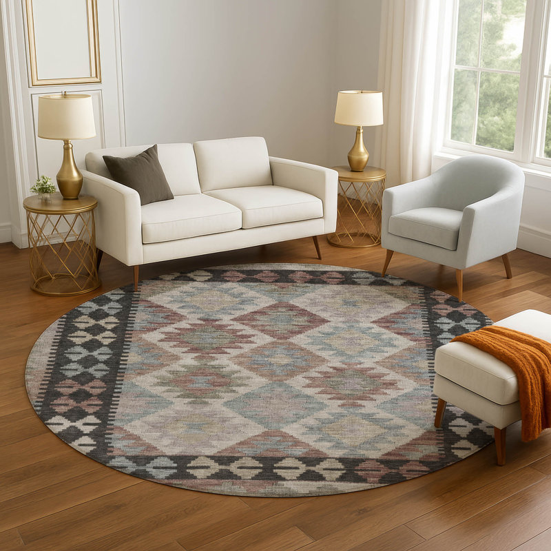 Premium Machine Washable Tara AMF1915 Tribal Rug, Round 8'