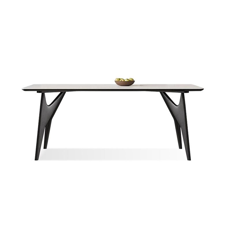 White + Black Rectangular Sintered Stone + Solid Wood Dining Table, White, H 29,53 po x L 62,99 po x l 31,5 po