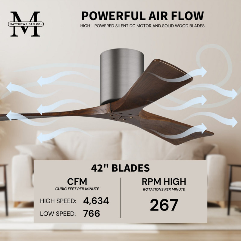 Irene Ceiling Fan, Brushed Pewter, 42", Walnut Tone