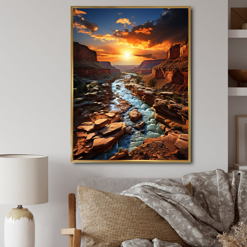 Bendte " Majestic Stormscape ", 32" H x 16" W x 1" D, Gold Floater Framed