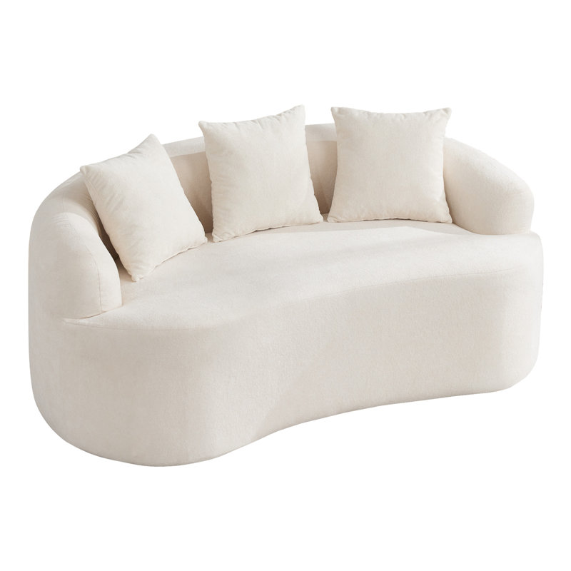 Canapé deux places incurvé sans os de 165 cm, canapé nuage moderne 2 places avec 3 coussins décoratifs, assise profonde en tissu chenille, aucun assemblage requis