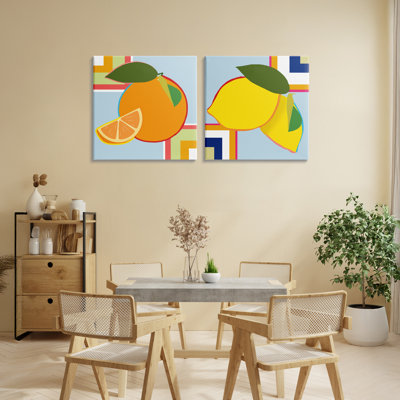 Geometric Citrus Fruit 2pc Canvas Set, design by Daniela Santiago