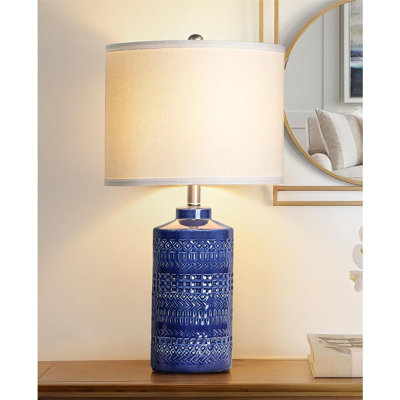 Lampe de table de chevet moderne de 24,5 po bleu marine pour lampes de chevet en céramique à chevet à intensité variable pour salon, chambre à coucher, ampoule incluse