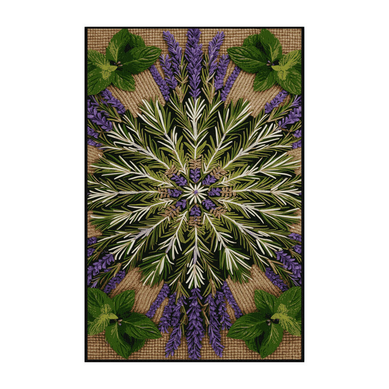 Tapis botanique brun lavable à la machine, Rectangle 8 pi x 10 pi