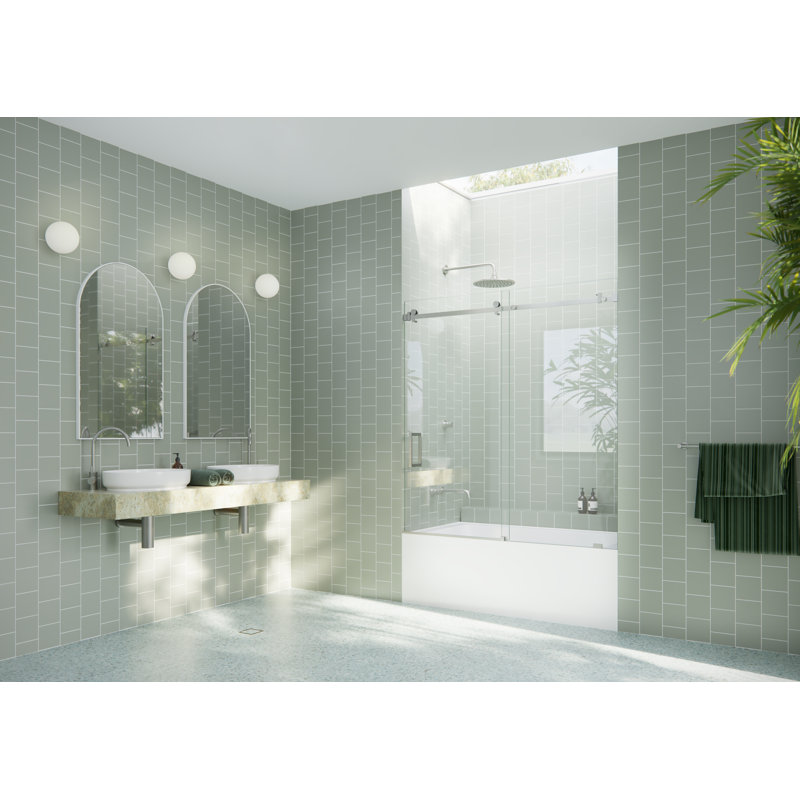 Porte de baignoire coulissante sans cadre de 52 à 56 po x 60 po Astro Astro, Nickel brossé