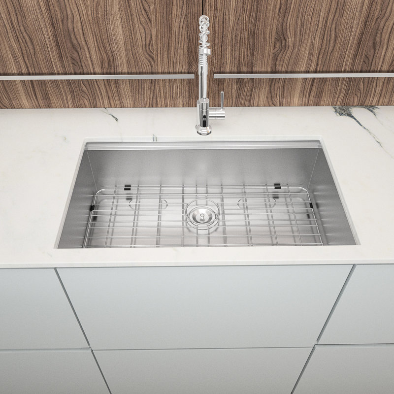 30" Single Bowl Undermount Kitchen Sink In 304 Stainless Steel, Featuring Ledge Workspace, X - Shaped Water Drain, And Thick Pad 30*19*9 Inch Of 16 Gauge Brushed Nickel Appearance, Workstation For