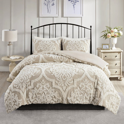 Édredon taupe très grand / très grand - Édredon 3 pièces en chenille de coton