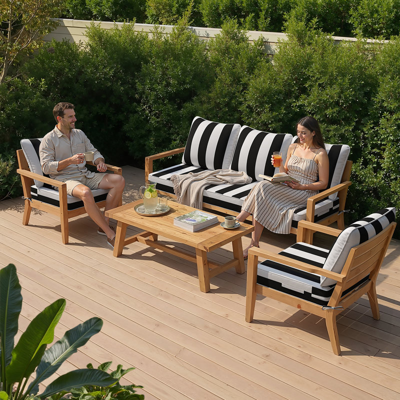 Coussins de siège d'extérieur l 24 po x P 24 po x H 5,5 po, 2, Rayures noires et blanches