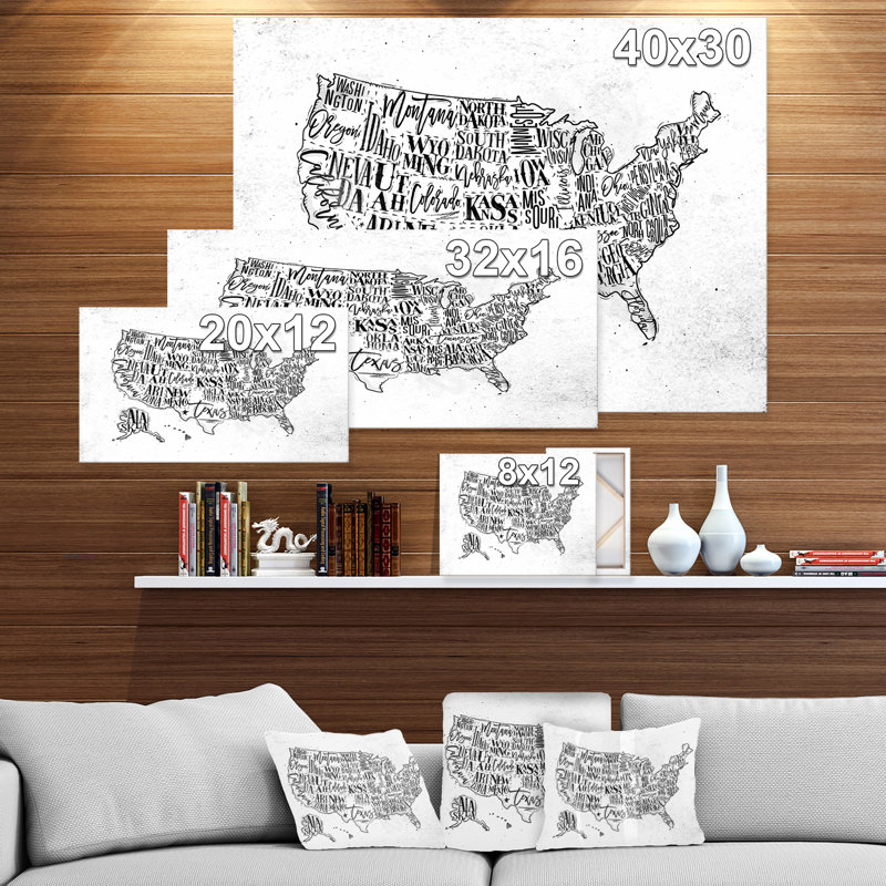 Carte des États-Unis - reproduction d'impression, H 30 po x l 40 po x 1,5 po, Toile tendue