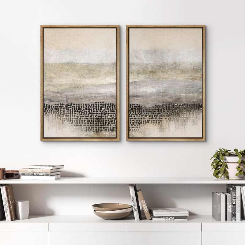 «Neutral Abstract Landscape Horizon Earth Tone Minimalist Scenic», reproduction d'art sur toile encadrée dans la chambre principale, 2 pièces