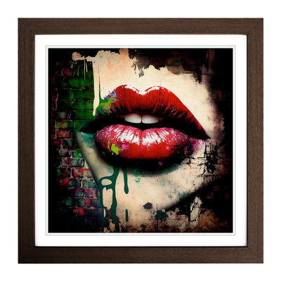 Lips Graffiti Art - Single Picture Frame Print on Wood