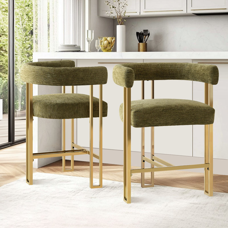 Chenille Upholstered Counter Stool, Green