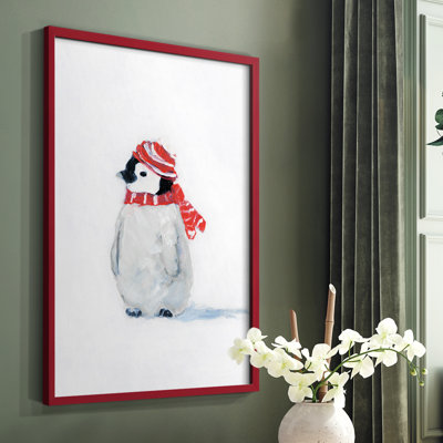 «Penguin Play II», reproduction encadrée - bois massif