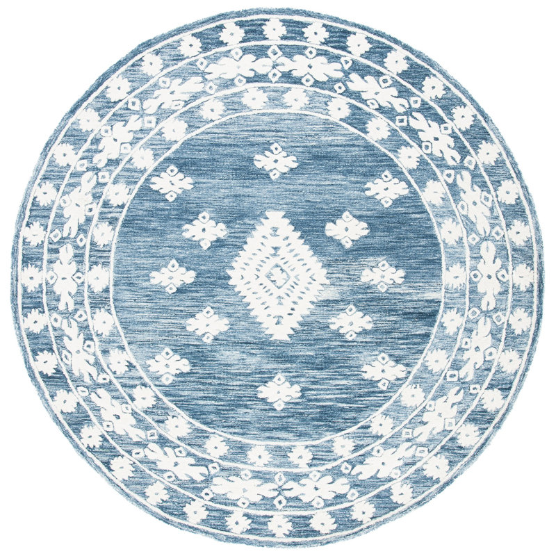 Tapis en laine / coton touffeté à la main en ivoire / bleu marine, Rectangle 3 pi x 5 pi