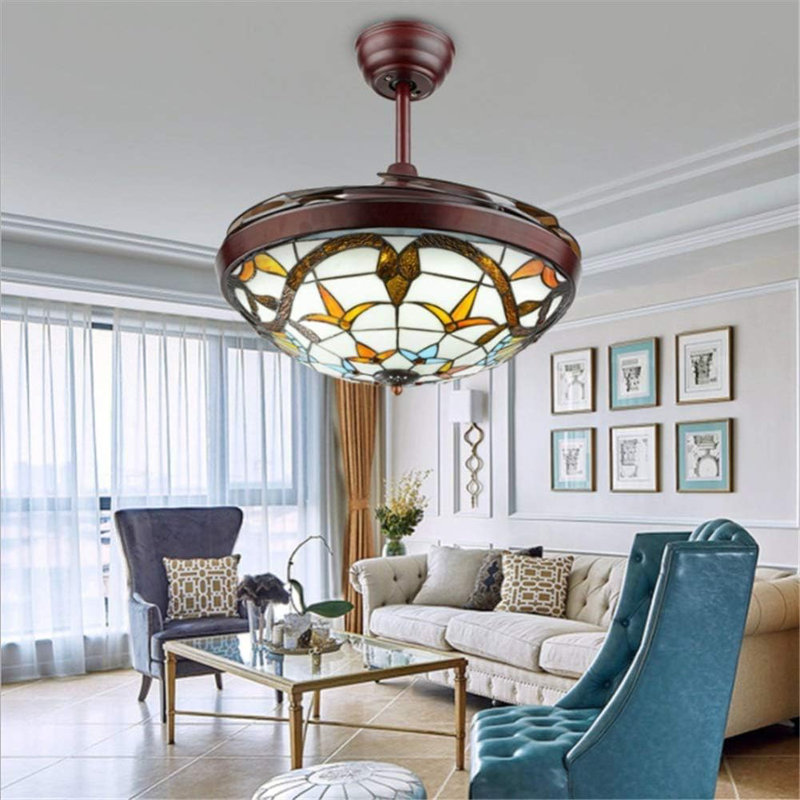 Ventilateur de plafond à 3 pales de 42 po à DEL 3 lumières avec télécommande et éclairage inclus Alexandrine