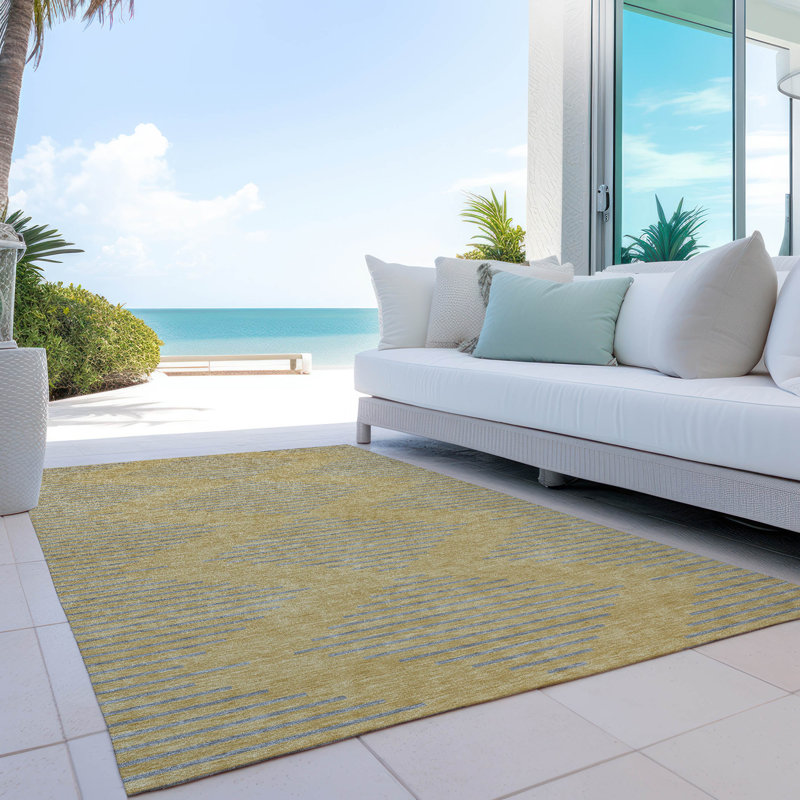 Machine Washable Indoor/Outdoor Chayden ACN1017 Gold Rug, Rectangle 10' x 14'